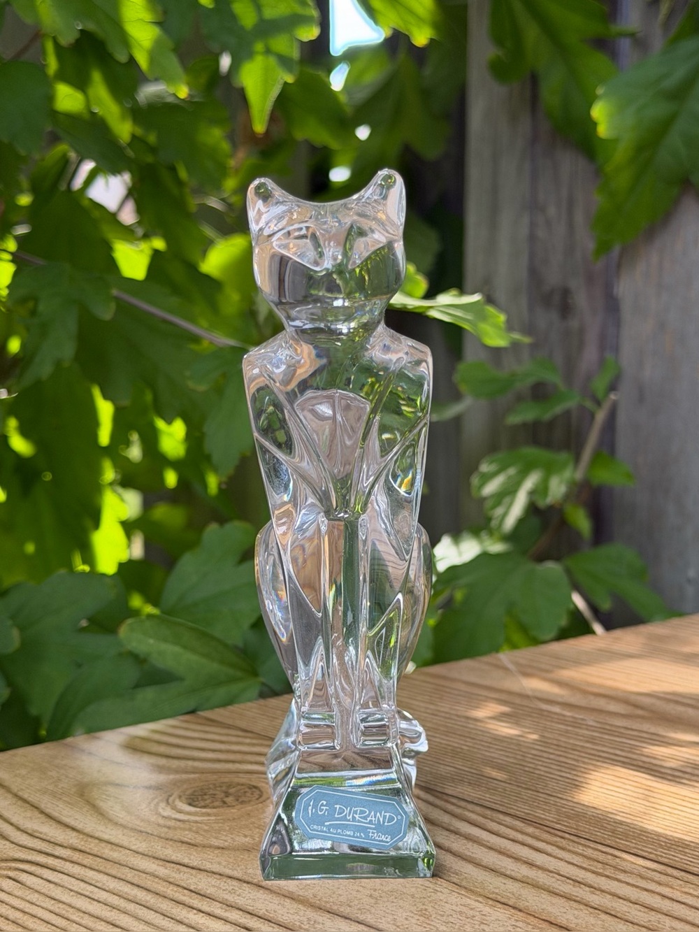 JG Cristal Durand Egyptian Cat Crystal Figurine 5.5" Tall France Clear